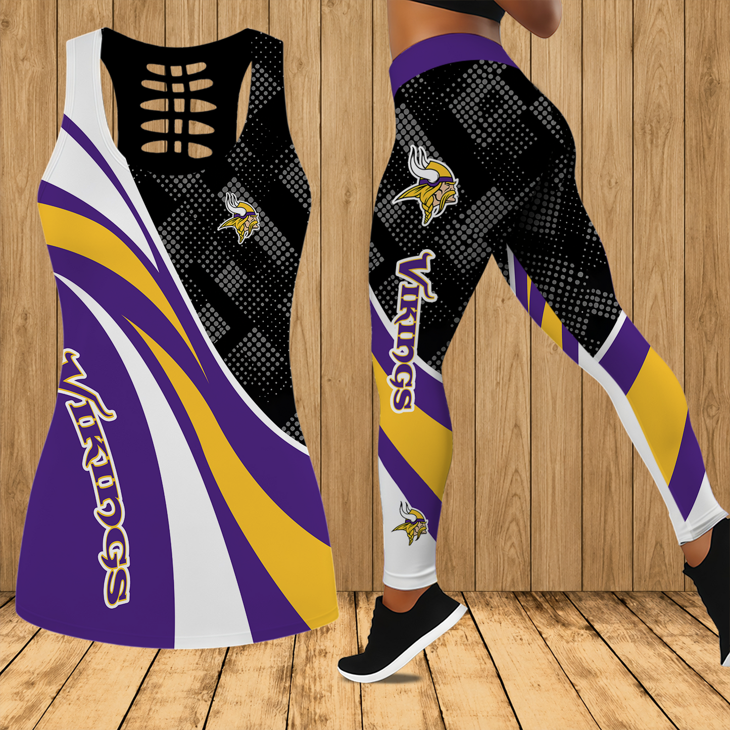 [SPECIAL OFFER] NEW CUSTOMIZED NFL05 MVK MINNESOTA VIKINGS HOLLOW TANK TOP & LEGGINGS SET