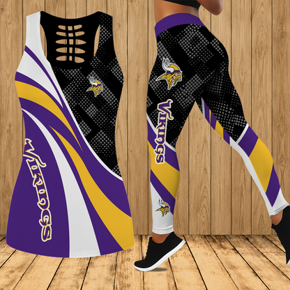 [SPECIAL OFFER] NEW CUSTOMIZED NFL05 MVK MINNESOTA VIKINGS HOLLOW TANK TOP & LEGGINGS SET