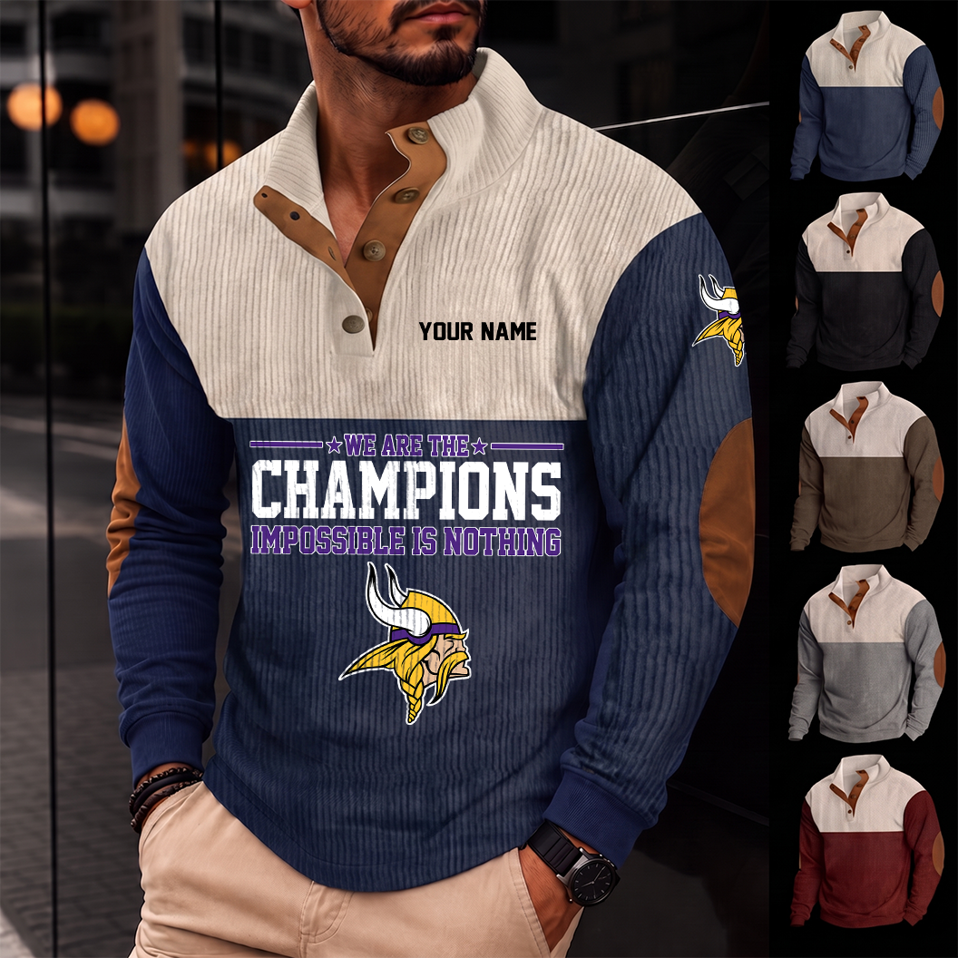 [SPECIAL OFFER] NEW CUSTOMIZED NFL05 MVK MINNESOTA VIKINGS BUTTON SWEATSHIRTS STAND COLLAR