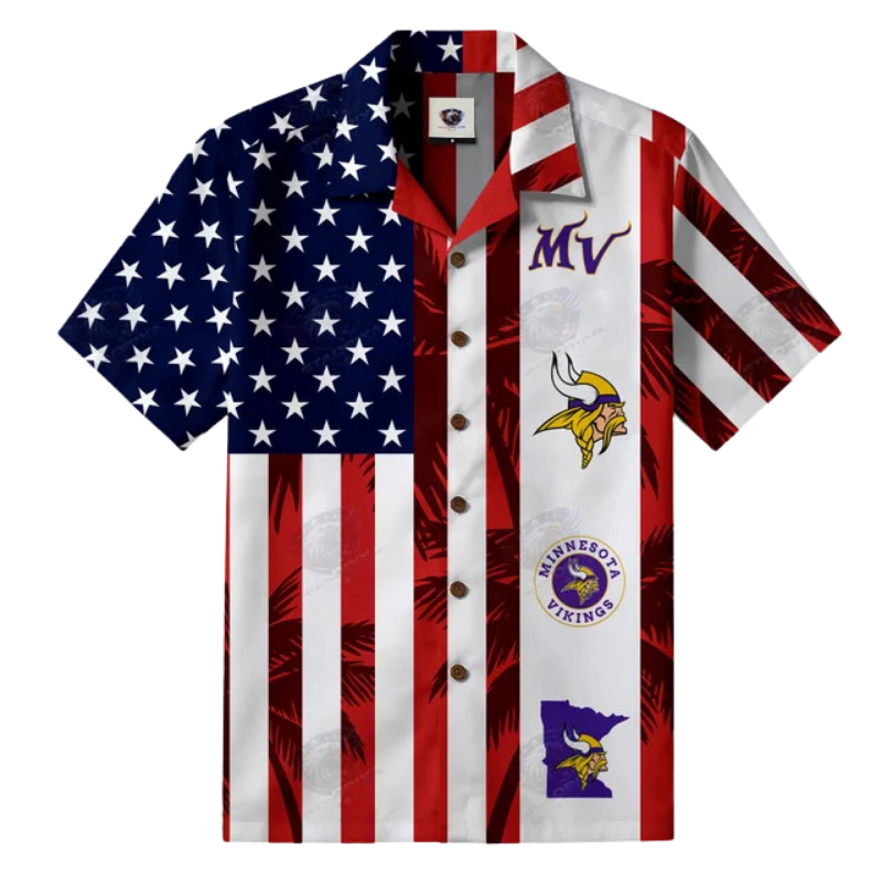 [SPECIAL OFFER] NEW CUSTOMIZED NFL05 MVK MINNESOTA VIKINGS PATRIOTIC 250 USA HAWAIIAN SHIRT