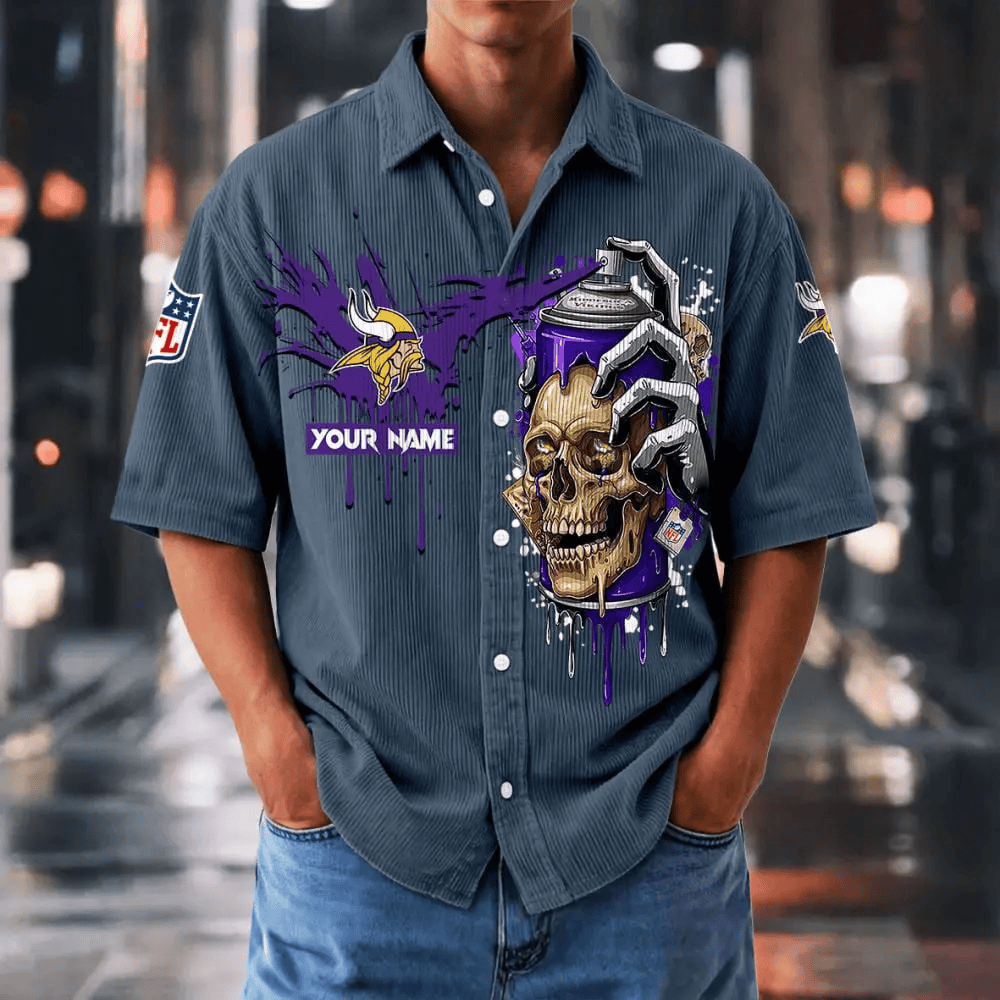 [SPECIAL OFFER] NEW CUSTOMIZED NFL05 MVK MINNESOTA VIKINGS SEERSUCKER BUTTON SHIRT