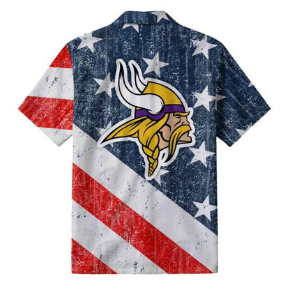 [SPECIAL OFFER] NEW CUSTOMIZED NFL05 MVK MINNESOTA VIKINGS PATRIOTIC 250 USA HAWAIIAN SHIRT
