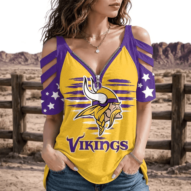 [SPECIAL OFFER] NEW CUSTOMIZED NFL05 MVK MINNESOTA VIKINGS STRAPPY COLD-SHOULDER TOP