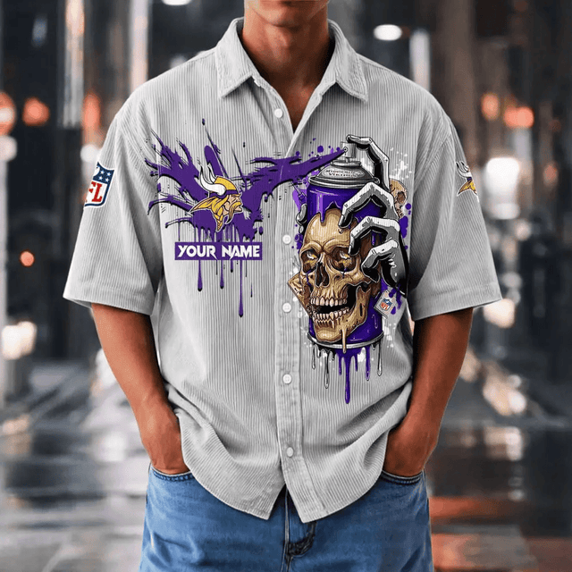 [SPECIAL OFFER] NEW CUSTOMIZED NFL05 MVK MINNESOTA VIKINGS SEERSUCKER BUTTON SHIRT