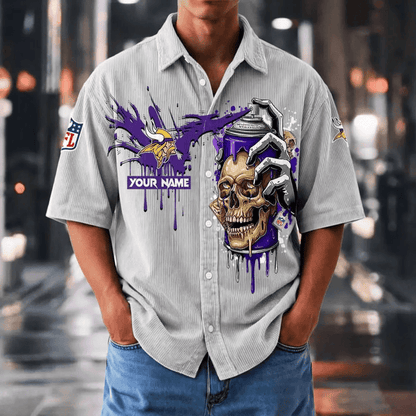 [SPECIAL OFFER] NEW CUSTOMIZED NFL05 MVK MINNESOTA VIKINGS SEERSUCKER BUTTON SHIRT