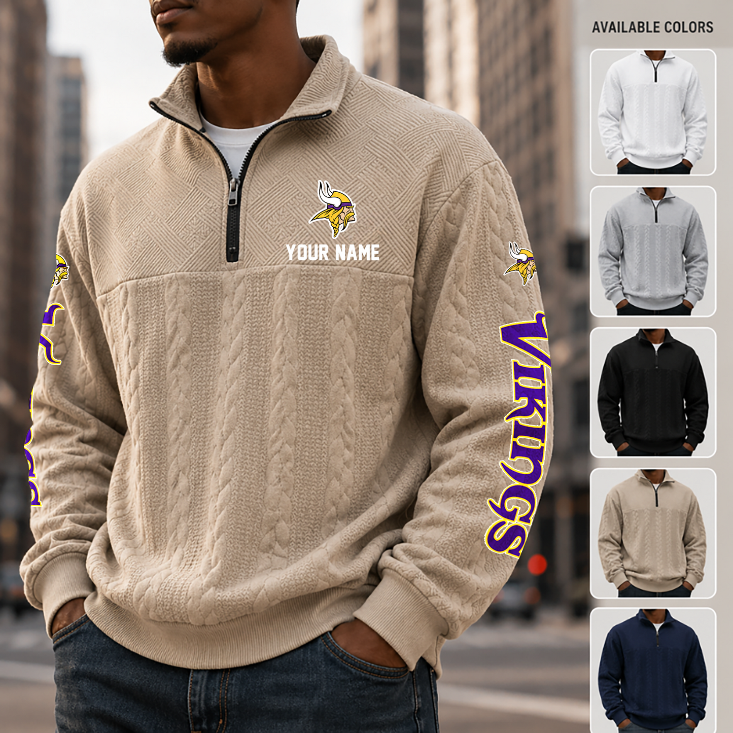 [SPECIAL OFFER] NEW CUSTOMIZED NFL05 MVK MINNESOTA VIKINGS MULTICOLOR QUARTER-ZIP SWEATSHIRT