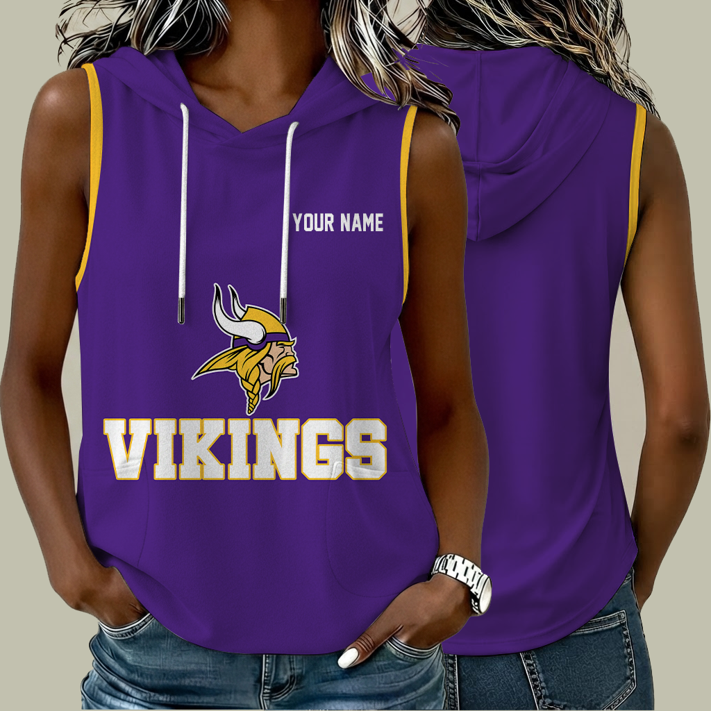 [SPECIAL OFFER] NEW CUSTOMIZED NFL05 MVK MINNESOTA VIKINGS WOMEN'S SLEEVELESS HOODED POCKET TANK TOP
