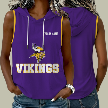 [SPECIAL OFFER] NEW CUSTOMIZED NFL05 MVK MINNESOTA VIKINGS WOMEN'S SLEEVELESS HOODED POCKET TANK TOP