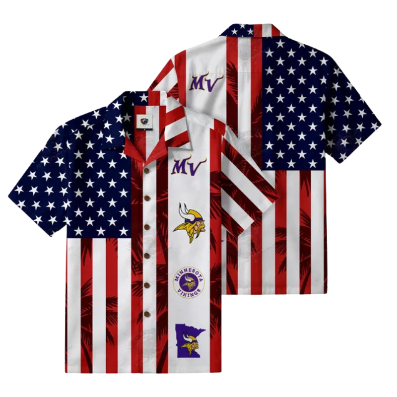 [SPECIAL OFFER] NEW CUSTOMIZED NFL05 MVK MINNESOTA VIKINGS PATRIOTIC 250 USA HAWAIIAN SHIRT