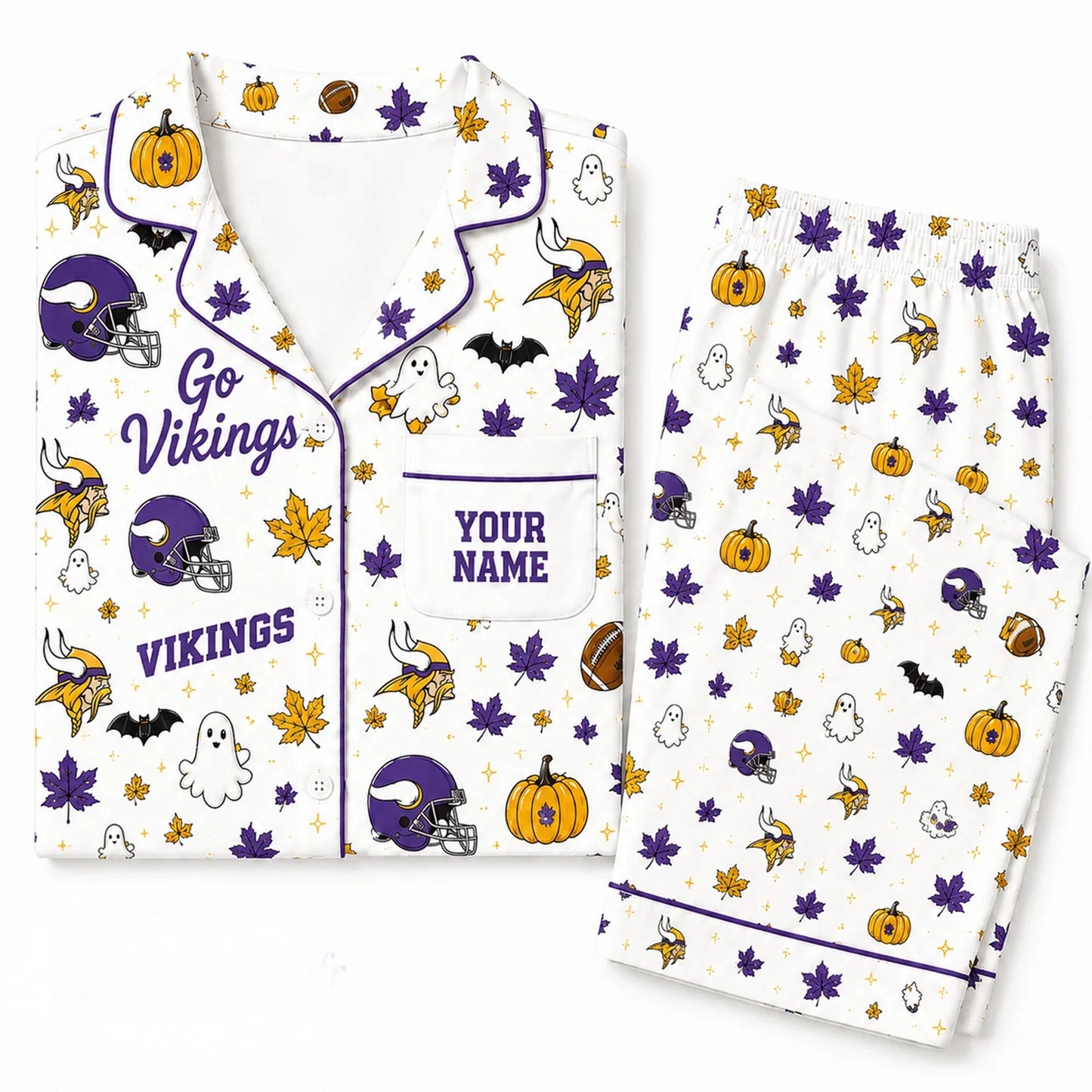 [SPECIAL OFFER] NEW CUSTOMIZED NFL05 MVK MINNESOTA VIKINGS HALLOWEEN LONG PAJAMAS SET