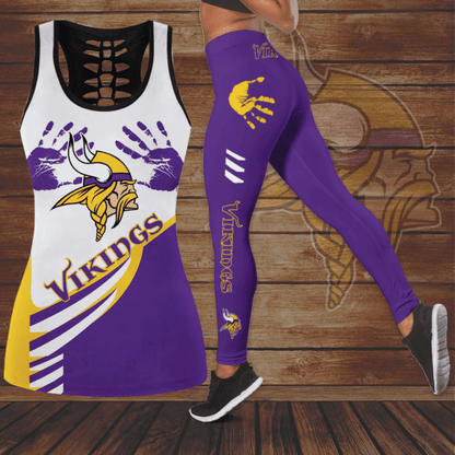 [SPECIAL OFFER] NEW CUSTOMIZED NFL05 MVK MINNESOTA VIKINGS HOLLOW TANK TOP & LEGGINGS SET