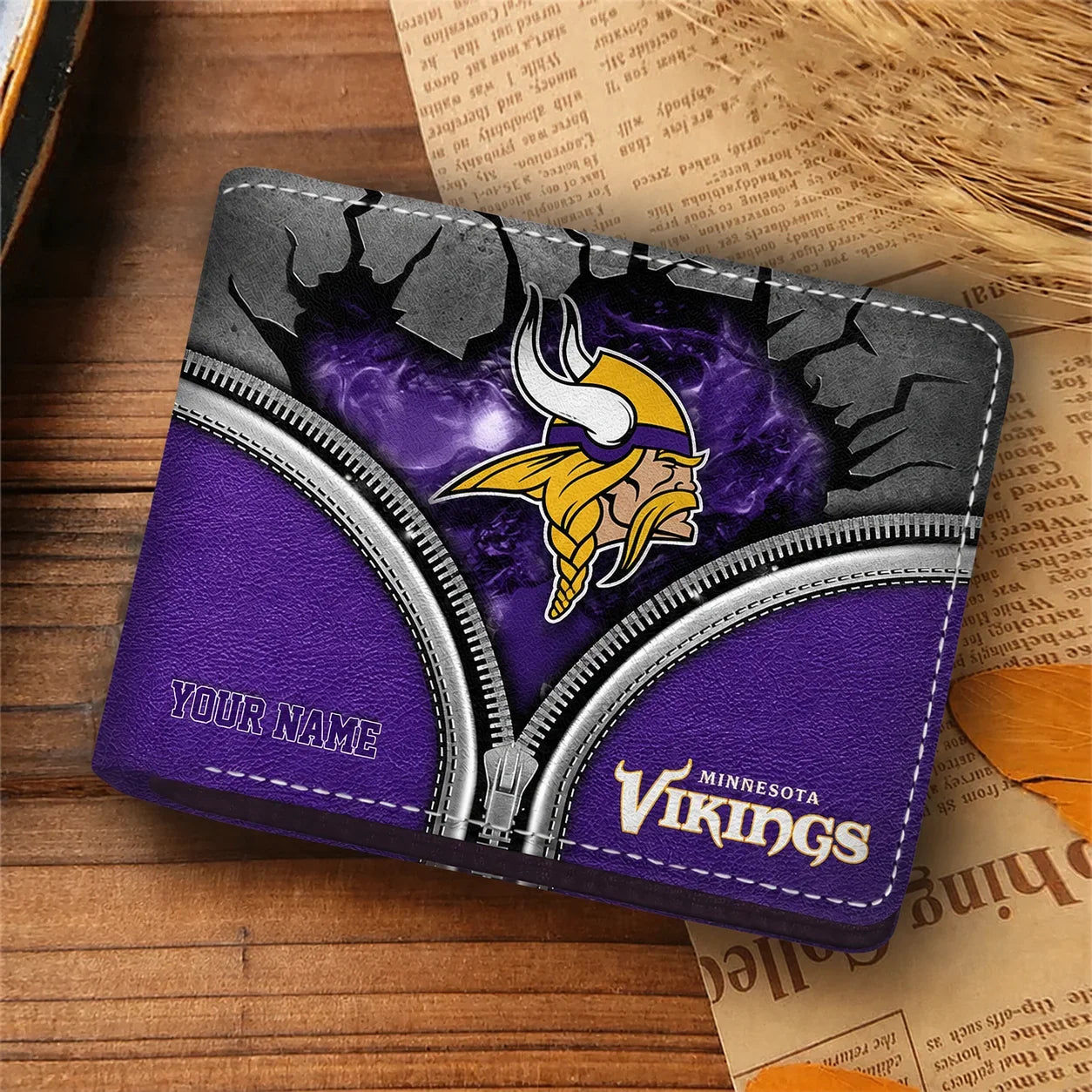 [SPECIAL OFFER] NEW CUSTOMIZED NFL05 MVK MINNESOTA VIKINGS LEATHER WALLET
