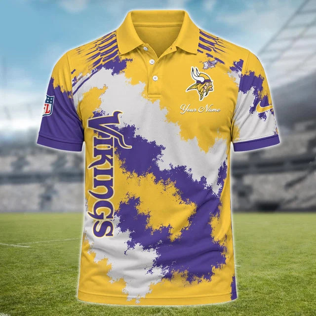 [SPECIAL OFFER] NEW CUSTOMIZED NFL05 MVK MINNESOTA VIKINGS MULTICOLOR POLO SHIRT
