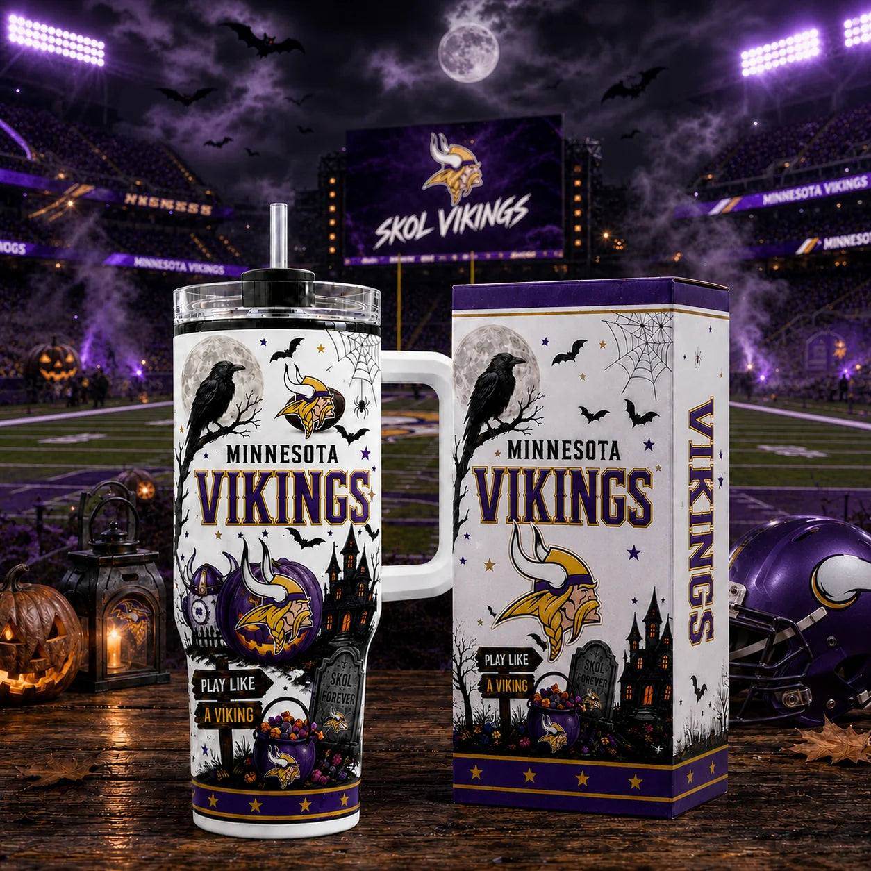 [SPECIAL OFFER] NEW CUSTOMIZED NFL05 MVK MINNESOTA VIKINGS HALLOWEEN  40OZ TUMBLER