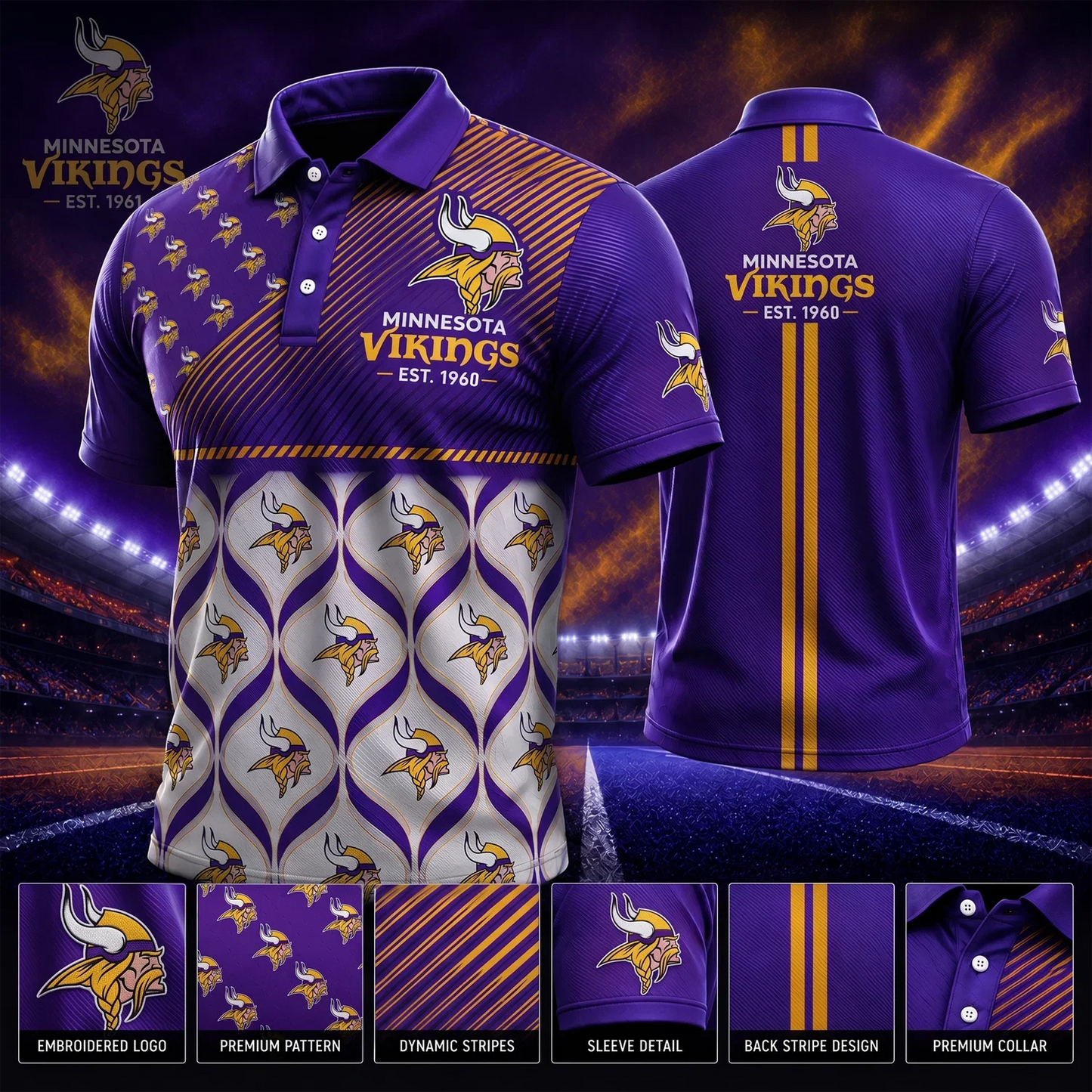 [SPECIAL OFFER] NEW CUSTOMIZED NFL05 MVK MINNESOTA VIKINGS POLO SHIRT