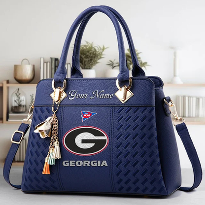 LIMITED EDITION - NEW CUSTOMIZED FBS NCAA06 GEB GE BULLGOGS ZIP HANDBAG MULTICOLOR