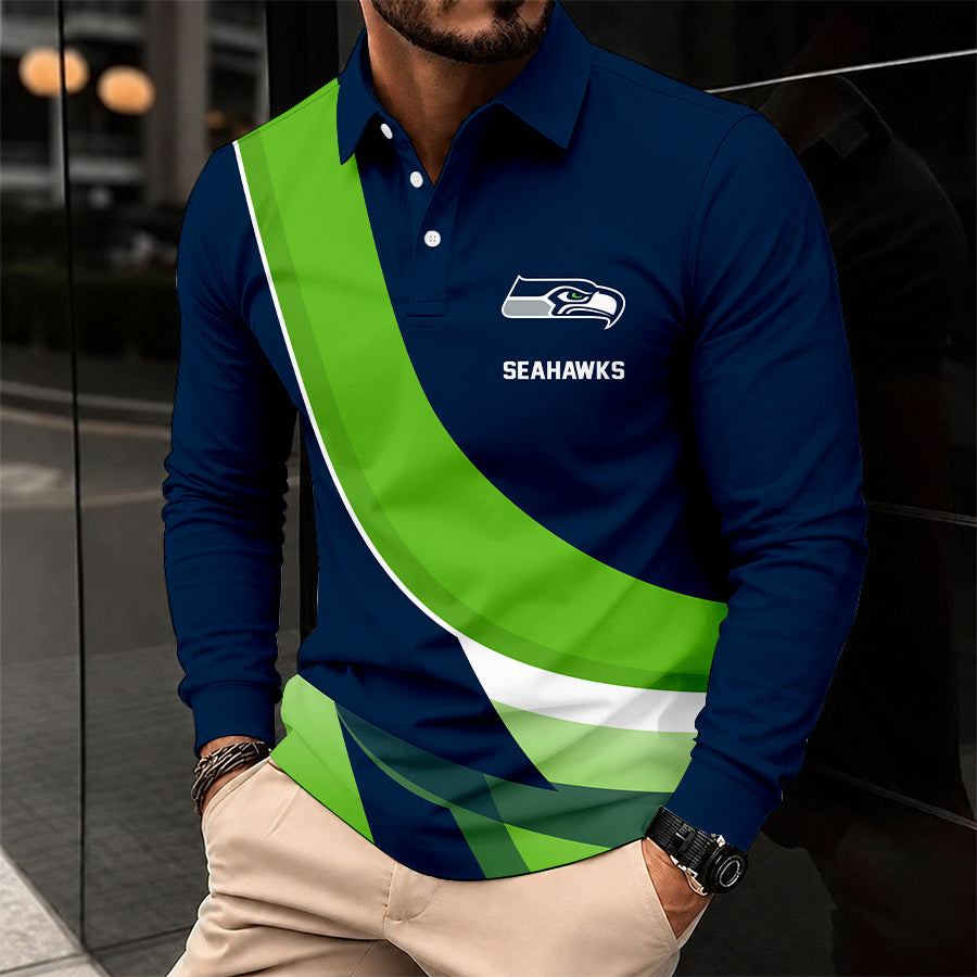[SPECIAL OFFER] NEW CUSTOMIZED NFL06 SSH SEATTLE SEAHAWKS LONG SLEEVE POLO SHIRT
