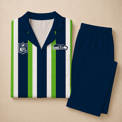 [SPECIAL OFFER] NEW CUSTOMIZED NFL06 SSH SEATTLE SEAHAWKS SHORT SLEEVE & LONG PANTS PAJAMAS SET