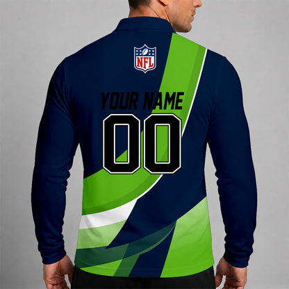 [SPECIAL OFFER] NEW CUSTOMIZED NFL06 SSH SEATTLE SEAHAWKS LONG SLEEVE POLO SHIRT