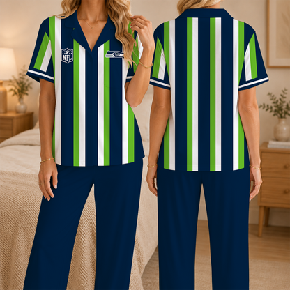 [SPECIAL OFFER] NEW CUSTOMIZED NFL06 SSH SEATTLE SEAHAWKS SHORT SLEEVE & LONG PANTS PAJAMAS SET