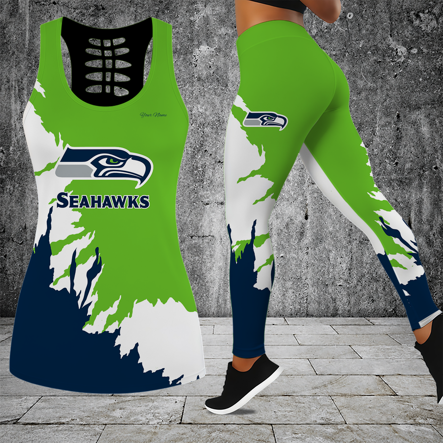 [SPECIAL OFFER] NEW CUSTOMIZED NFL06 SSH SEATTLE SEAHAWKS HOLLOW TANK TOP & LEGGINGS SET