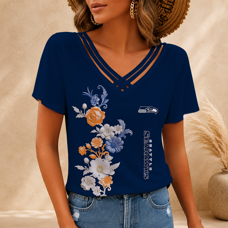 [SPECIAL OFFER] NEW CUSTOMIZED NFL06 SSH SEATTLE SEAHAWKS V-NECK SHIRT
