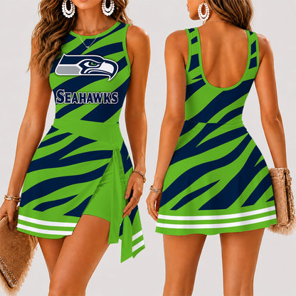 [SPECIAL OFFER] NEW CUSTOMIZED NFL06 SSH SEATTLE SEAHAWKS WOMEN'S SUMMER SKORT DRESS