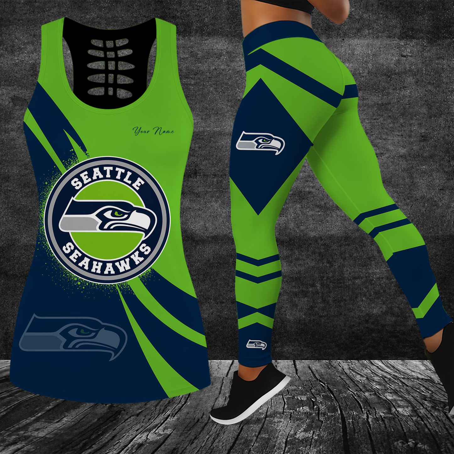 [SPECIAL OFFER] NEW CUSTOMIZED NFL06 SSH SEATTLE SEAHAWKS HOLLOW TANK TOP & LEGGINGS SET