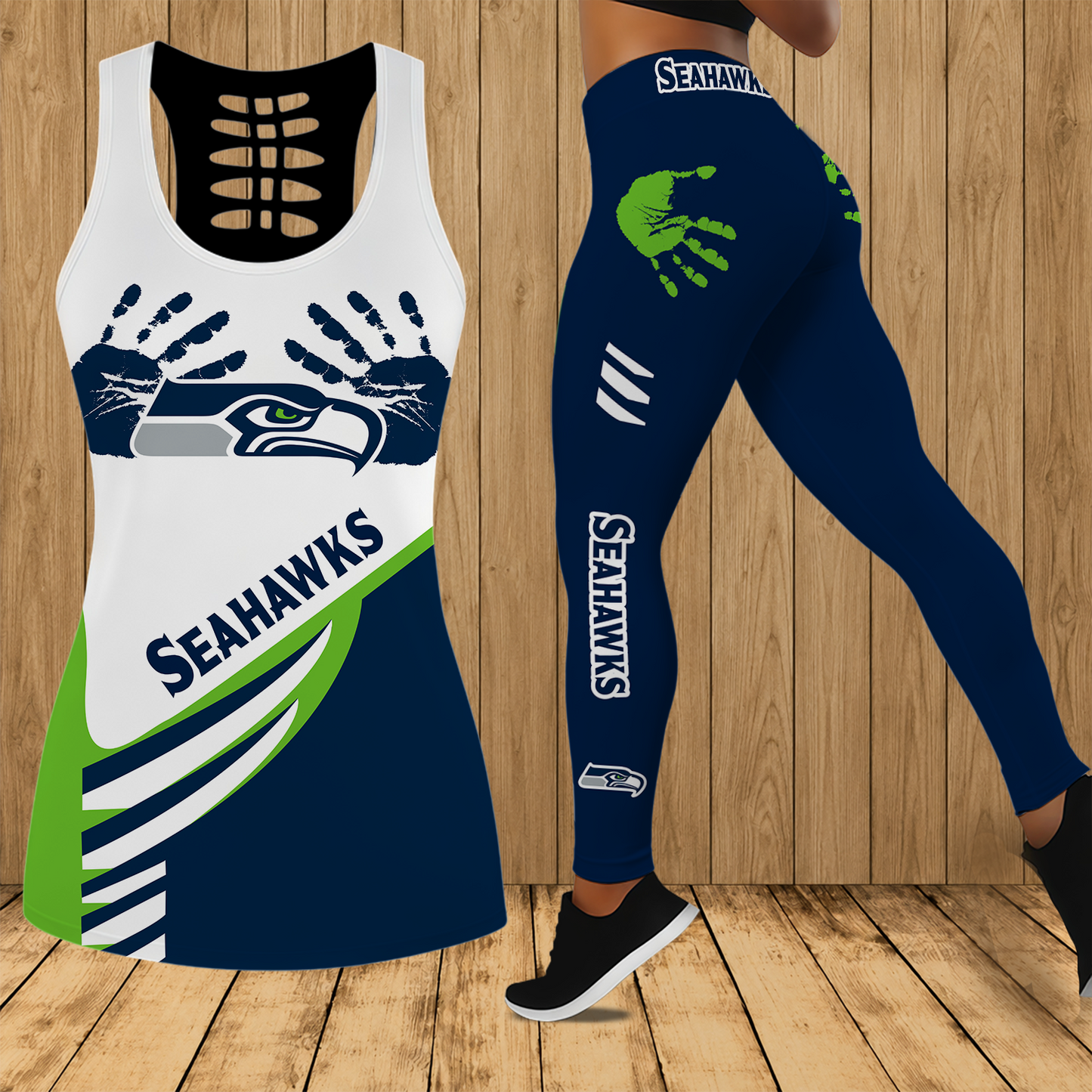[SPECIAL OFFER] NEW CUSTOMIZED NFL06 SSH SEATTLE SEAHAWKS HOLLOW TANK TOP & LEGGINGS SET