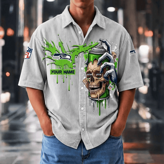[SPECIAL OFFER] NEW CUSTOMIZED NFL06 SSH SEATTLE SEAHAWKS SEERSUCKER BUTTON SHIRT