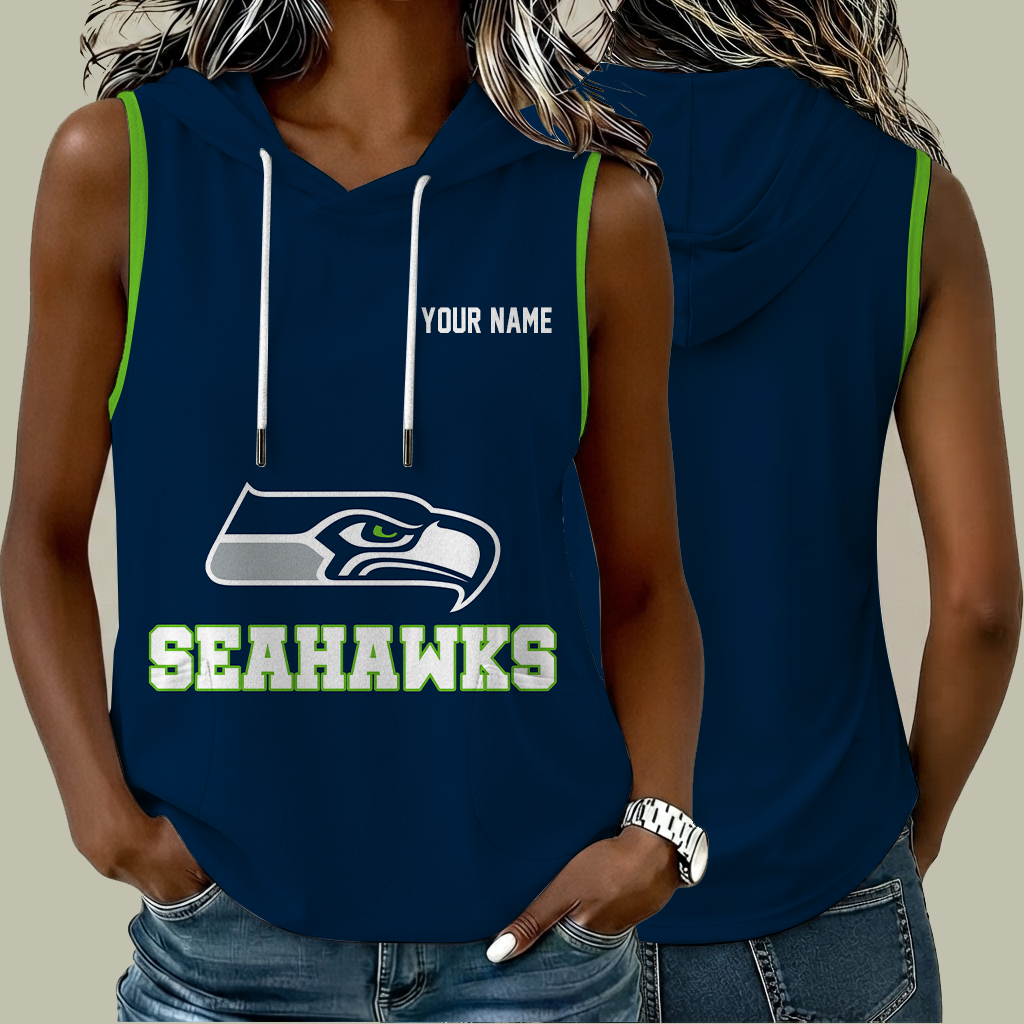 [SPECIAL OFFER] NEW CUSTOMIZED NFL06 SSH SEATTLE SEAHAWKS WOMEN'S SLEEVELESS HOODED POCKET TANK TOP