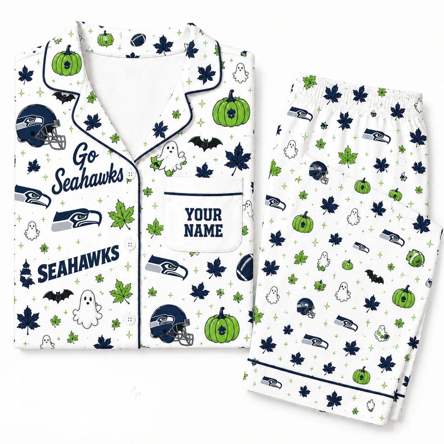 [SPECIAL OFFER] NEW CUSTOMIZED NFL06 SSH SEATTLE SEAHAWKS HALLOWEEN LONG PAJAMAS SET