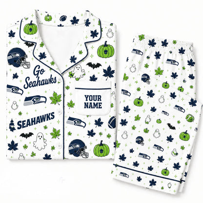 [SPECIAL OFFER] NEW CUSTOMIZED NFL06 SSH SEATTLE SEAHAWKS HALLOWEEN LONG PAJAMAS SET