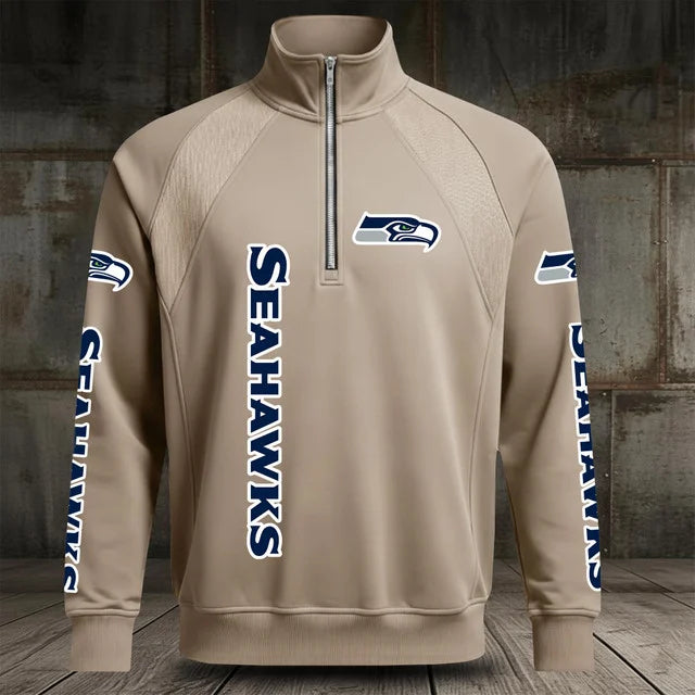 [SPECIAL OFFER] NEW CUSTOMIZED NFL06 SSH SEATTLE SEAHAWKS MEN'S MULTICOLOR QUARTER-ZIP PULLOVER