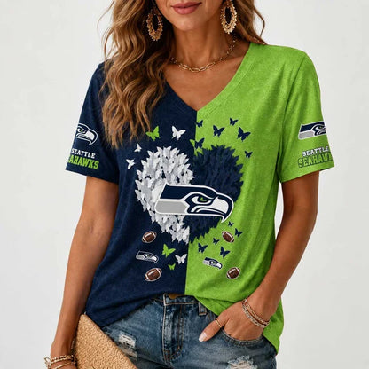 [SPECIAL OFFER] NEW CUSTOMIZED NFL06 SSH SEATLLE SEAHAWKS V-NECK FEMALE SHIRT