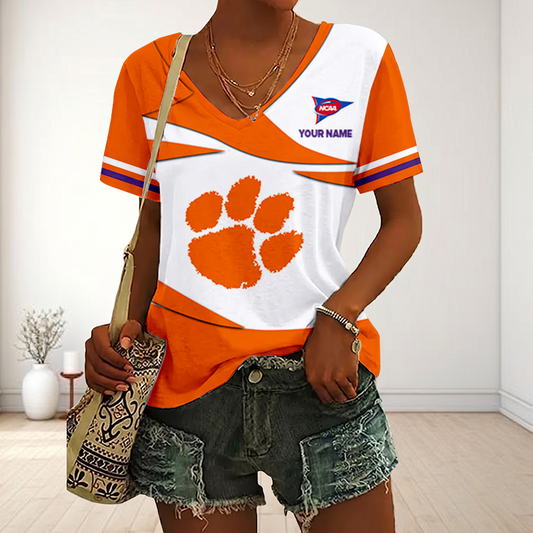 VIRAL EDITON - NEW CUSTOMIZED FBS NCAA07 CST CS TIGERS V-NECK FEMALE SHIRT