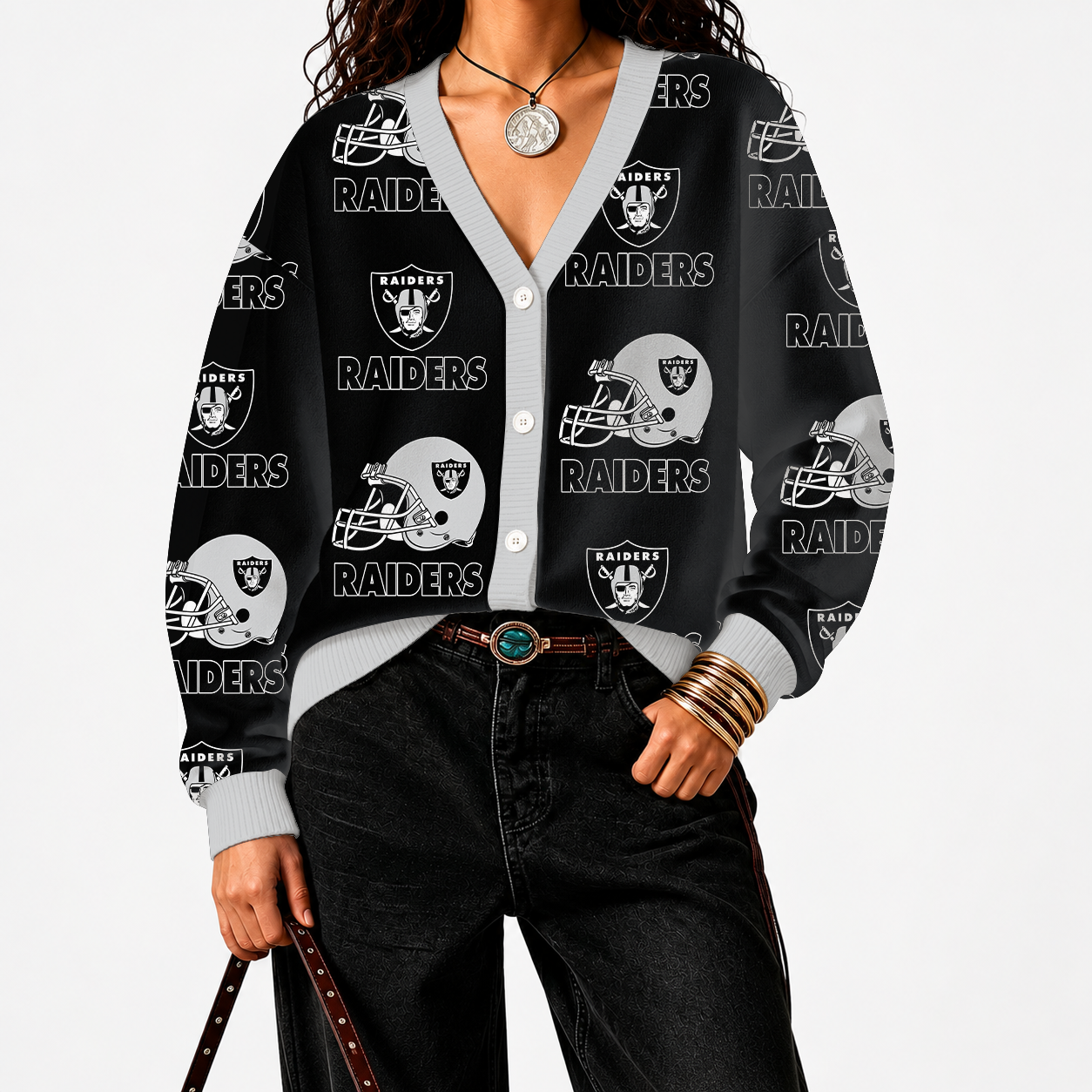 [SPECIAL OFFER] NEW CUSTOMIZED NFL07 LVR LAS VEGAS RAIDERS CARDIGAN