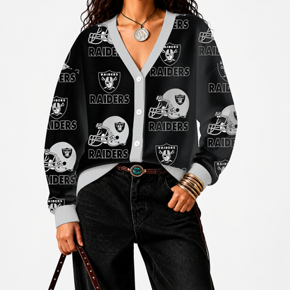 [SPECIAL OFFER] NEW CUSTOMIZED NFL07 LVR LAS VEGAS RAIDERS CARDIGAN