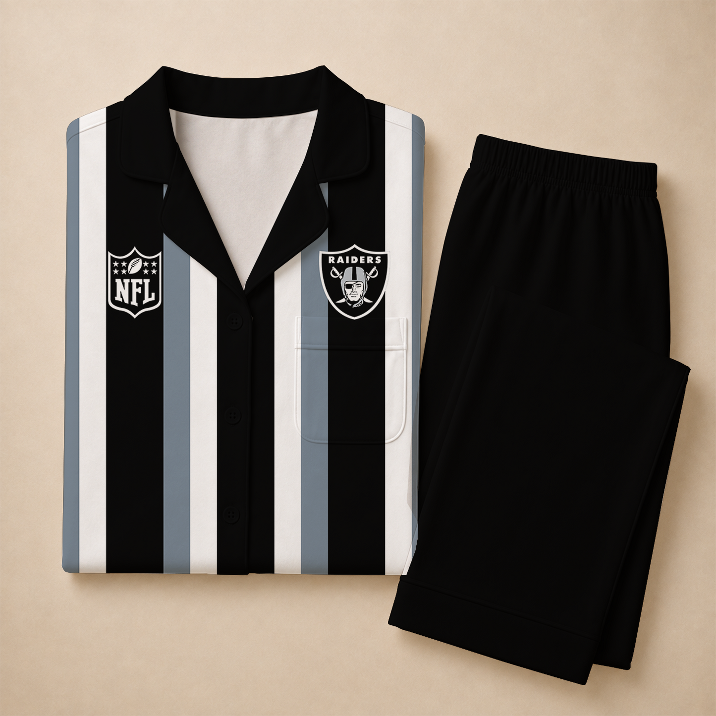 [SPECIAL OFFER] NEW CUSTOMIZED NFL07 LVR LAS VEGAS RAIDERS SHORT SLEEVE & LONG PANTS PAJAMAS SET