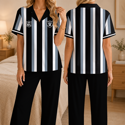 [SPECIAL OFFER] NEW CUSTOMIZED NFL07 LVR LAS VEGAS RAIDERS SHORT SLEEVE & LONG PANTS PAJAMAS SET