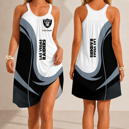 [SPECIAL OFFER] NEW CUSTOMIZED NFL07 LVR LAS VEGAS RAIDERS CAMISOLE DRESS