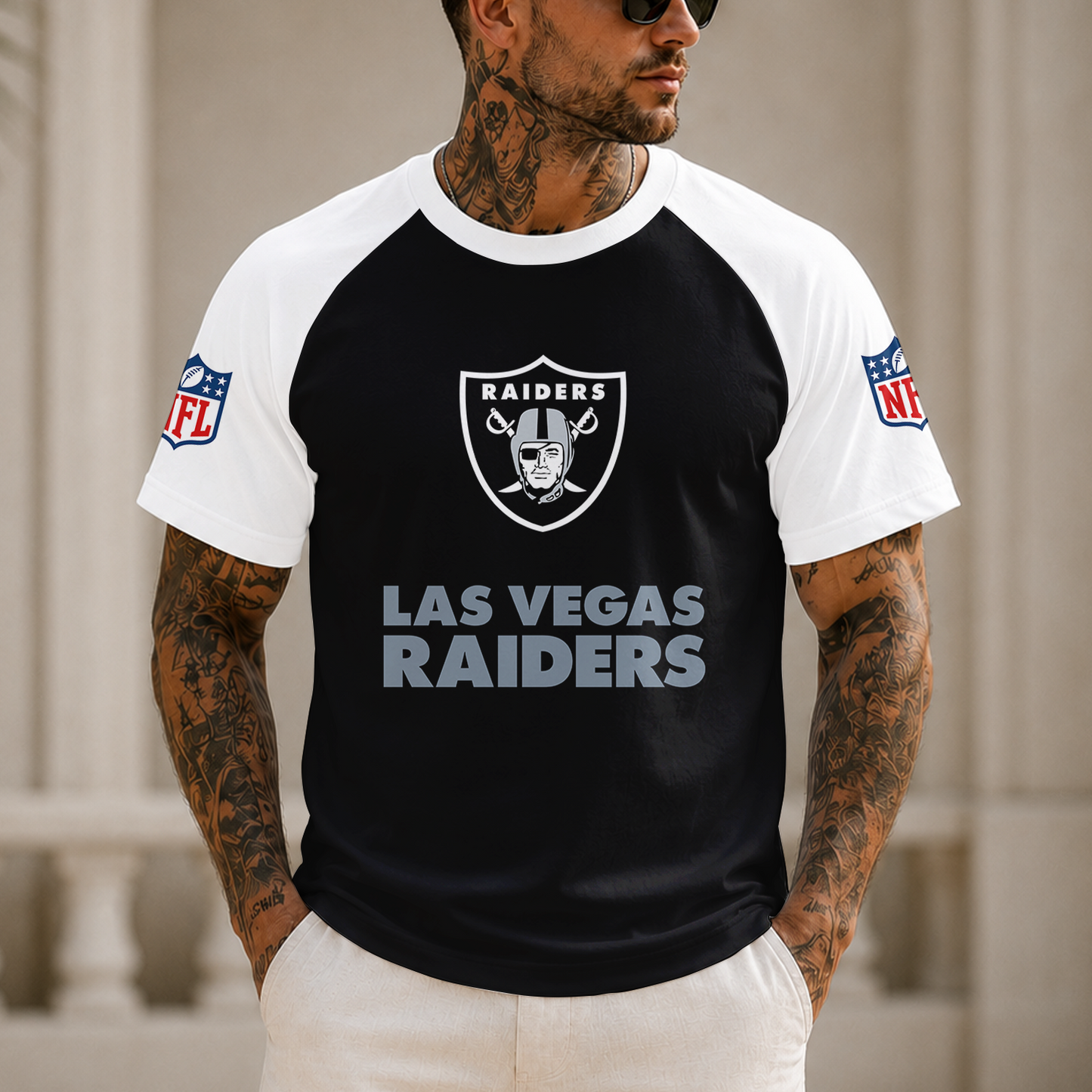 [SPECIAL OFFER] NEW CUSTOMIZED NFL07 LVR LAS VEGAS RAIDERS RAGLAN TEE