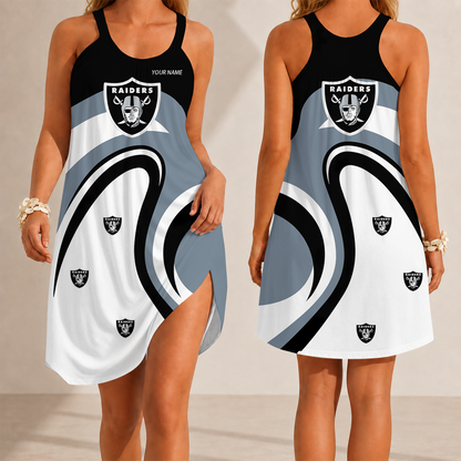 [SPECIAL OFFER] NEW CUSTOMIZED NFL07 LVR LAS VEGAS RAIDERS CAMISOLE DRESS