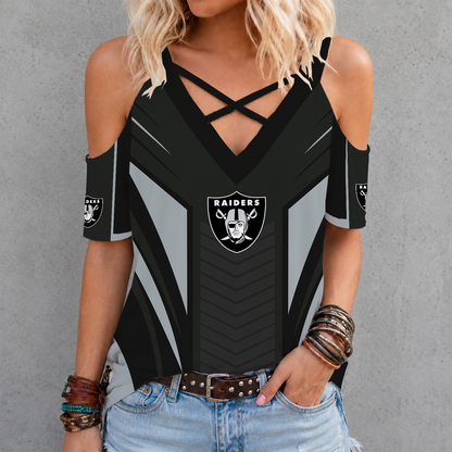[SPECIAL OFFER] NEW CUSTOMIZED NFL07 LVR LAS VEGAS RAIDERS CRISS CROSS V-NECK TOP