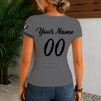 [SPECIAL OFFER] NEW CUSTOMIZED NFL07 LVR LAS VEGAS RAIDERS WOMEN'S SHORT SLEEVE HENLEY T-SHIRT