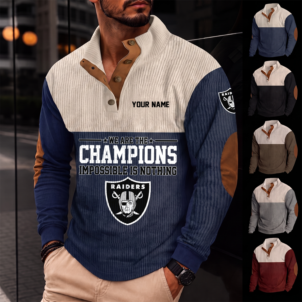 [SPECIAL OFFER] NEW CUSTOMIZED NFL07 LVR LAS VEGAS RAIDERS BUTTON SWEATSHIRTS STAND COLLAR