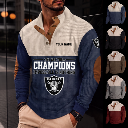 [SPECIAL OFFER] NEW CUSTOMIZED NFL07 LVR LAS VEGAS RAIDERS BUTTON SWEATSHIRTS STAND COLLAR
