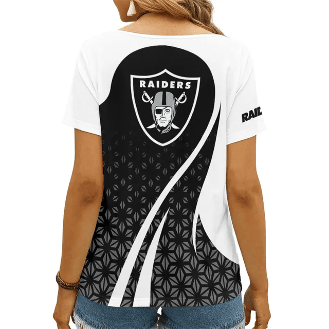 [SPECIAL OFFER] NEW CUSTOMIZED NFL07 LVR LAS VEGAS RAIDERS V-NECK FEMALE SHIRT