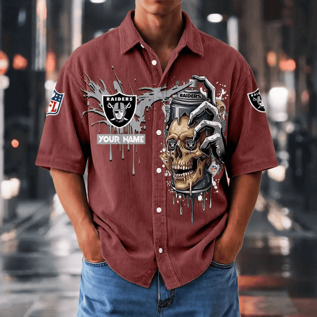 [SPECIAL OFFER] NEW CUSTOMIZED NFL07 LVR LAS VEGAS RAIDERS SEERSUCKER BUTTON SHIRT