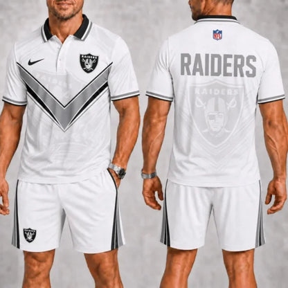 [SPECIAL OFFER] NEW CUSTOMIZED NFL07 LVR LAS VEGAS RAIDERS POLO SHIRT & SHORT PANTS